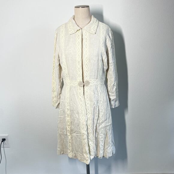 Vintage 60s 70s Jacket Lace Linen Women S Beige Mod Boho Summer Resort - Picture 2 of 12
